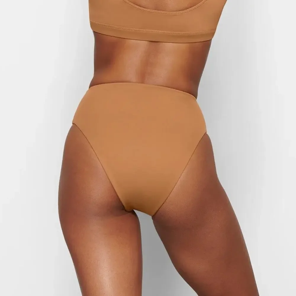 SKIMS Signature Swim Mid Waist High Cut Almond Brown Bikini Bottoms Swimsuit
